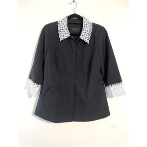 Eloquii Women's Navy Blue 3/4 Sleeve Lace Trim Collar Jacket Preppy Wednesday 14